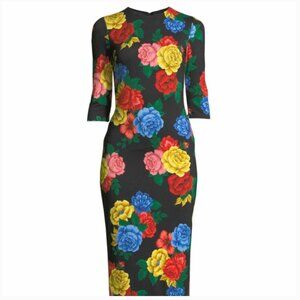 Alice + Olivia Delora Fitted Camellia Bouquet Midi Dress